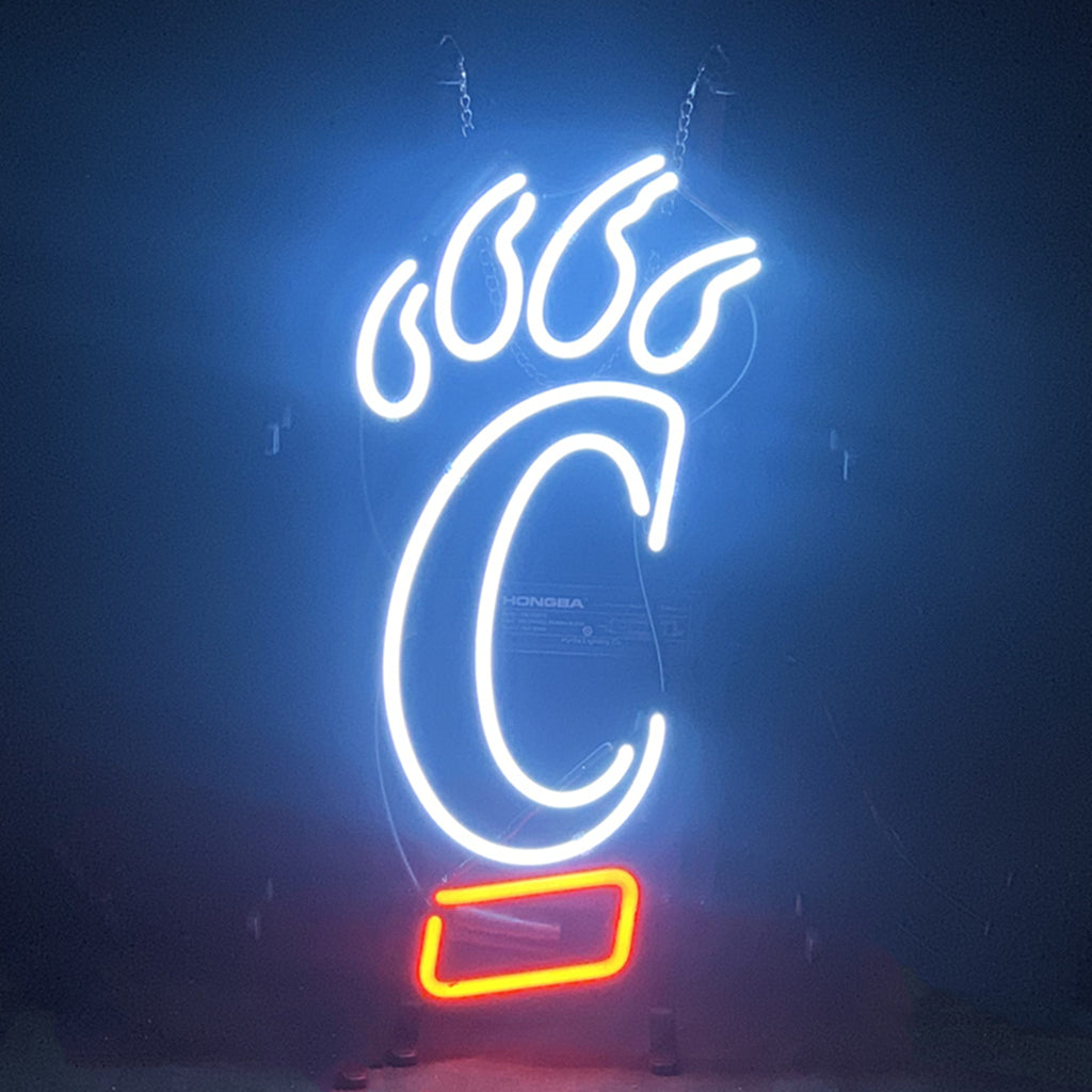 Cincinnati Bearcats Sport Logo Neon Sign illuminated against a dark wall
