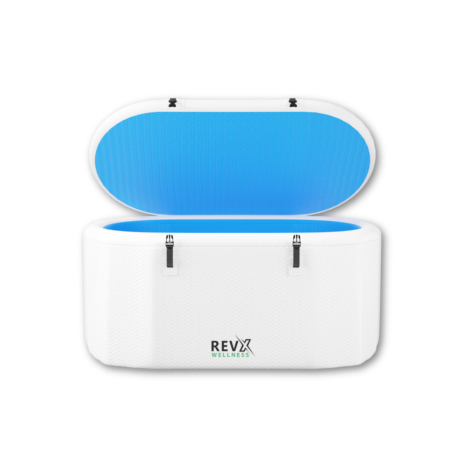 RevX Inflatable Tub Classic in light blue inflated with lid on a white background