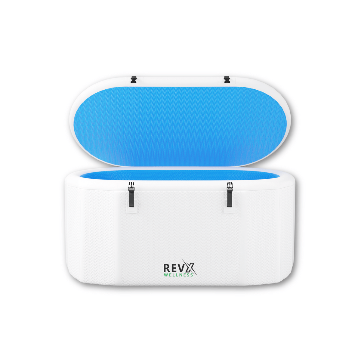 RevX Inflatable Tub Classic in light blue inflated with lid on a white background