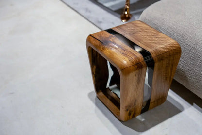 Handcrafted Resin Side Magazine Table Stool made from wood with a modern minimalist design