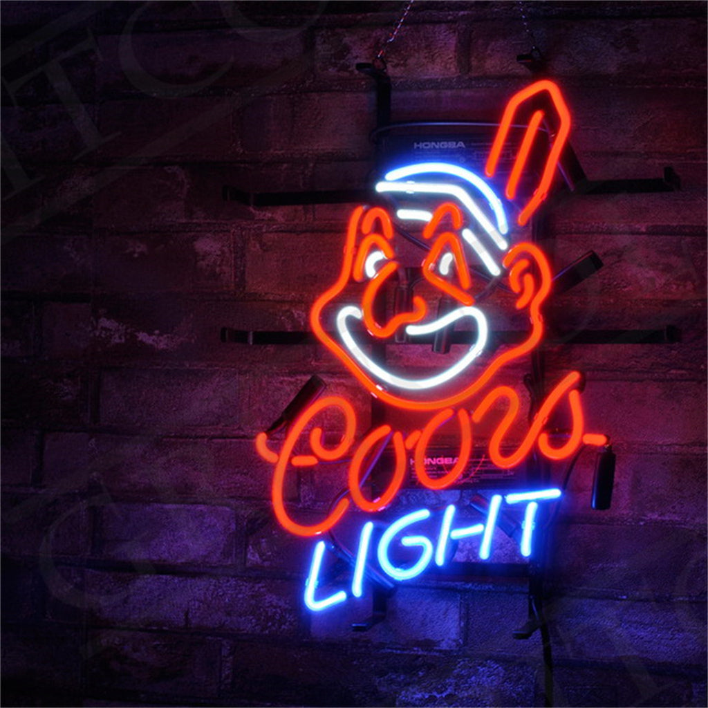 Cleveland Indians Coors Light Beer Neon Signs Light mounted on metal grid backing