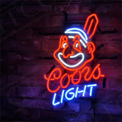 Cleveland Indians Coors Light Beer Neon Signs Light mounted on metal grid backing