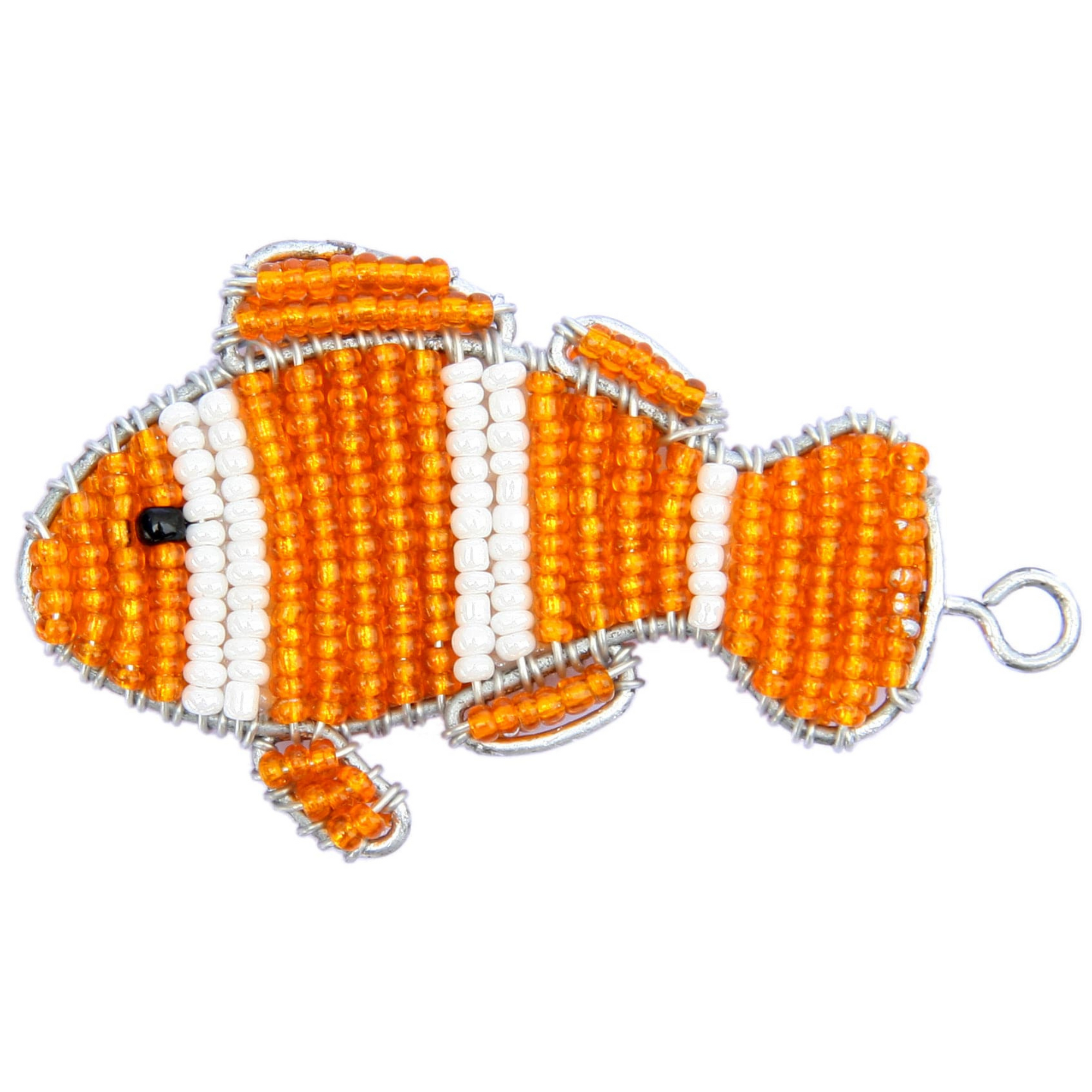 Orange Clown Fish Keyring with bead detailing and chrome plated wire frame
