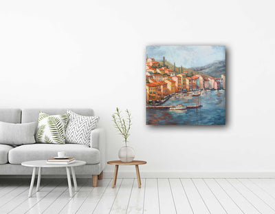 Coastal Italian Village 40x40 Artist Enhanced Canvas Print