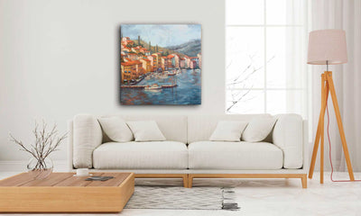 Coastal Italian Village 40x40 Artist Enhanced Canvas Print