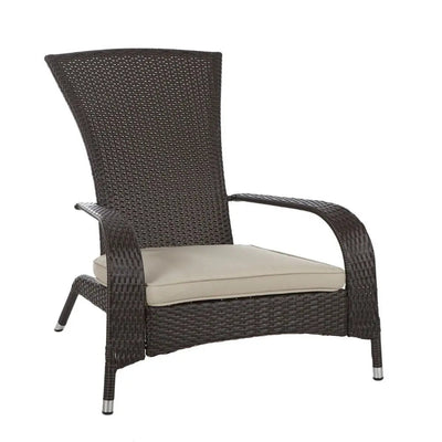 Coconino Wicker Chair with mocha finish and beige cushion on patio