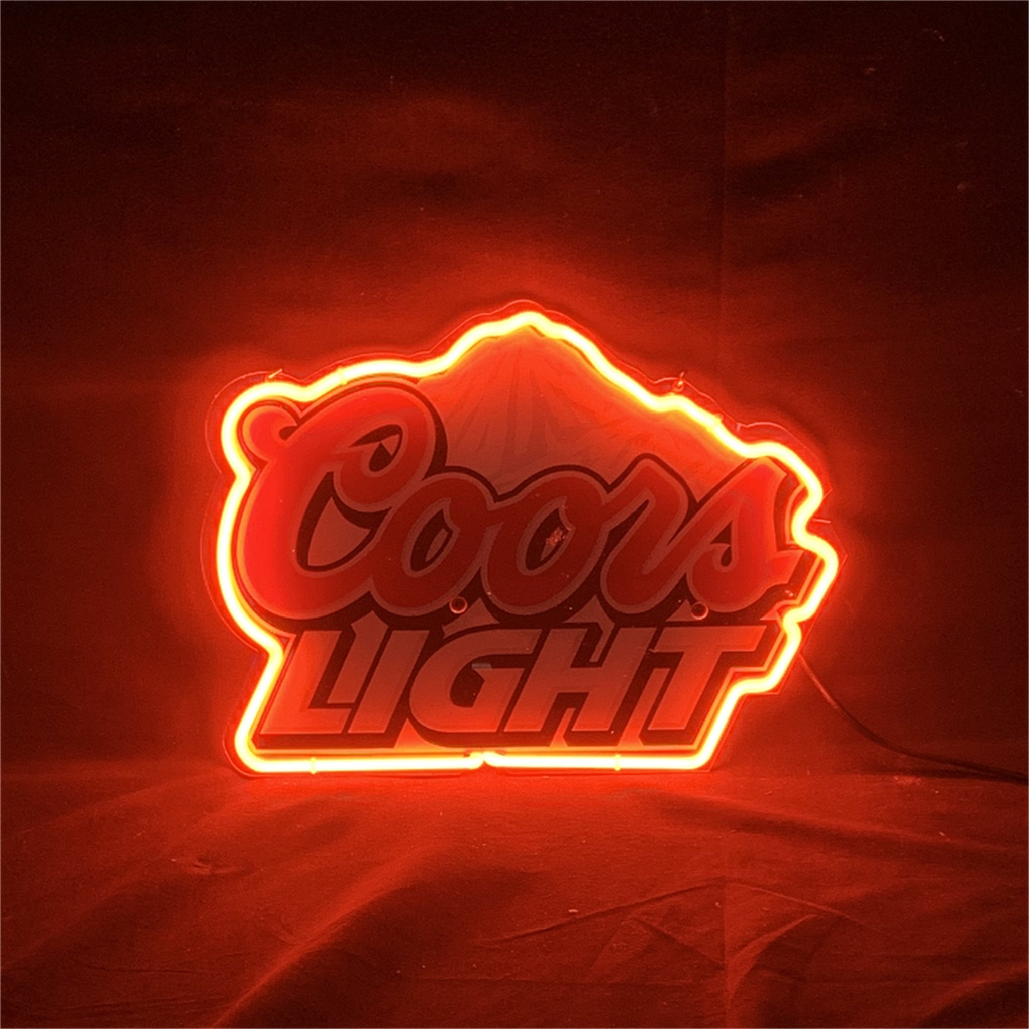 Coors Light Neon Sign Outline with UV-printed glowing against a dark background