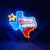 Coors Light with Texas Maps Neon Signs Light illuminated on metal grid backing