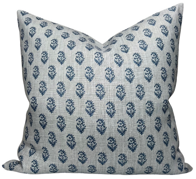 Rajmata Tonal Pillow Cover in Mist Indigo and Blue tones on sofa