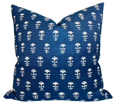 Yukka Woven Pillow Cover in Atlantic Blue displayed on a sofa