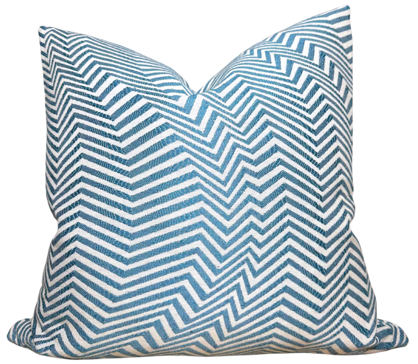 Sea Swell Pillow Cover in Blue showing front woven fabric and ivory linen back