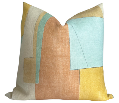 District Pillow Cover in Tawny with abstract printed front and ivory linen back