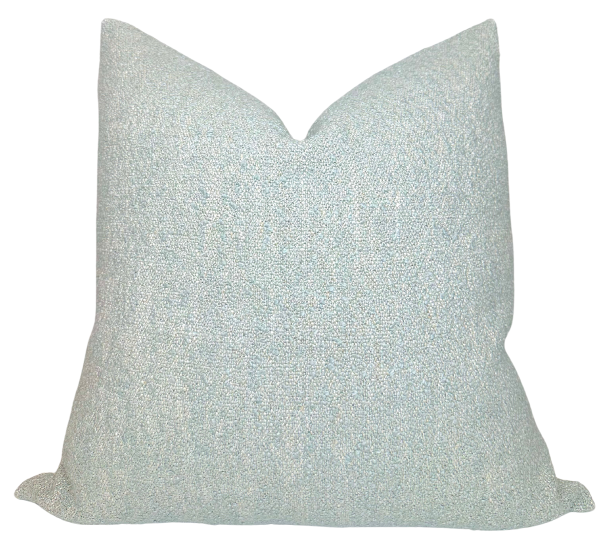 Vail Boucle Pillow Cover in Blue showing textured front and ivory linen back