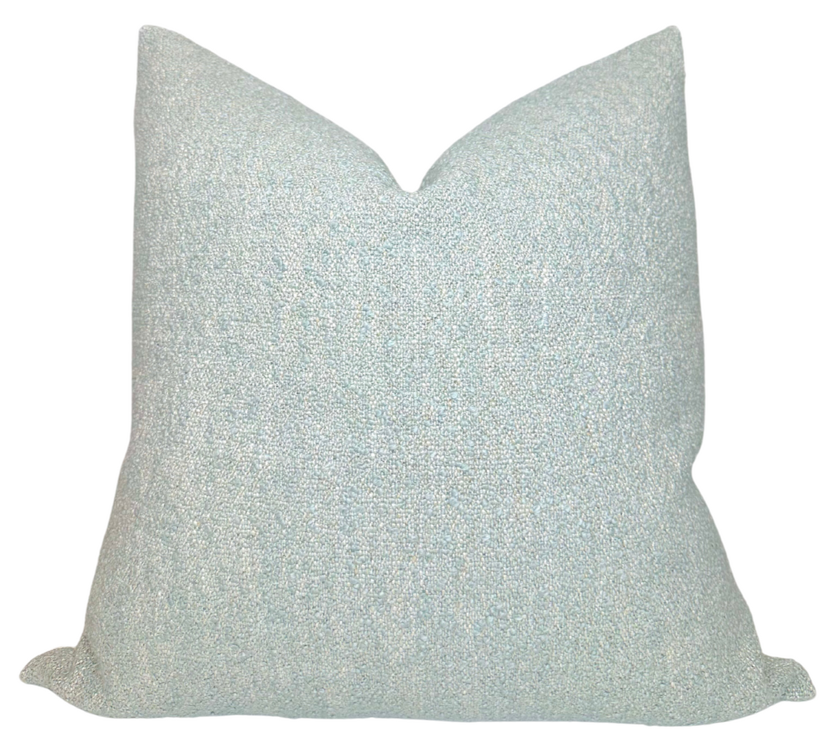 Vail Boucle Pillow Cover in Blue showing textured front and ivory linen back