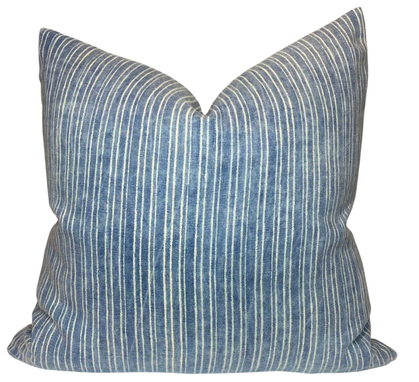 Tristan Pillow Cover in Aurora Blue front and ivory linen back view