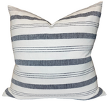 Lima Stripe Pillow Cover in Natural showing front woven natural and black stripes and ivory linen back