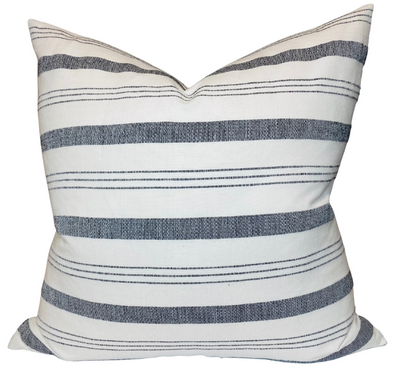 Lima Stripe Pillow Cover in Natural showing front woven natural and black stripes and ivory linen back