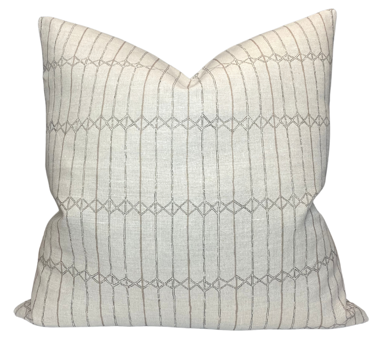 Twine Pillow Cover in Sand showing twine printed fabric front with coordinating ivory linen back