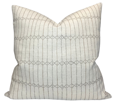Twine Pillow Cover in Sand showing twine printed fabric front with coordinating ivory linen back