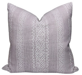 Miguel Pillow Cover in Lavender showing printed front and ivory linen back fabrics
