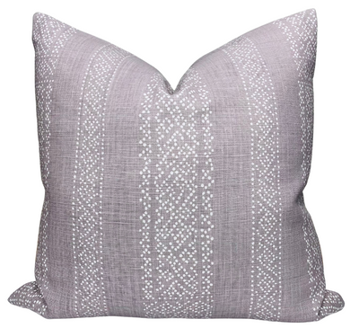 Miguel Pillow Cover in Lavender showing printed front and ivory linen back fabrics