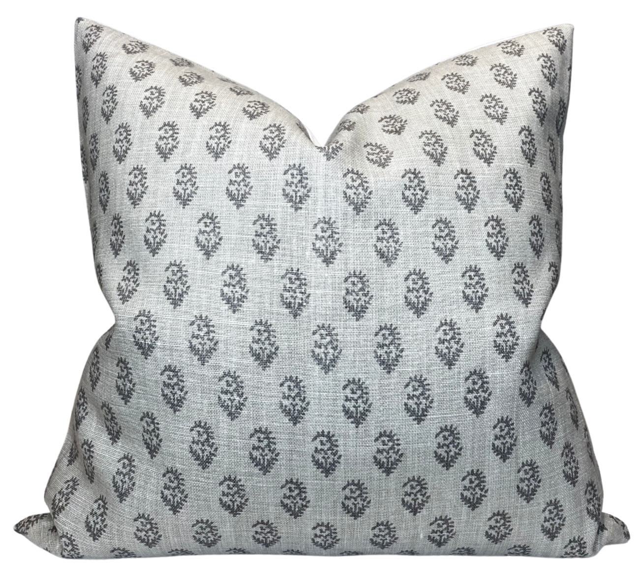 Rajmata Tonal Pillow Cover in Ash Grey with tonal pattern and ivory linen back