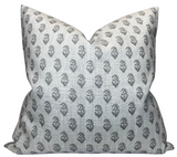 Rajmata Tonal Pillow Cover in Ash Grey with tonal pattern and ivory linen back