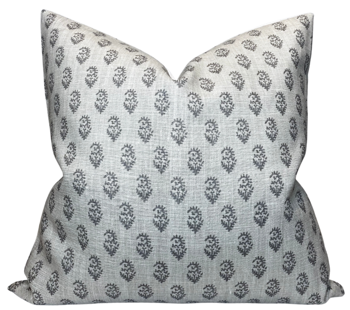 Rajmata Tonal Pillow Cover in Ash Grey with tonal pattern and ivory linen back