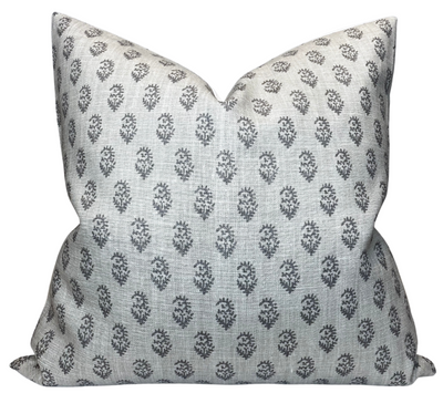 Rajmata Tonal Pillow Cover in Ash Grey with tonal pattern and ivory linen back