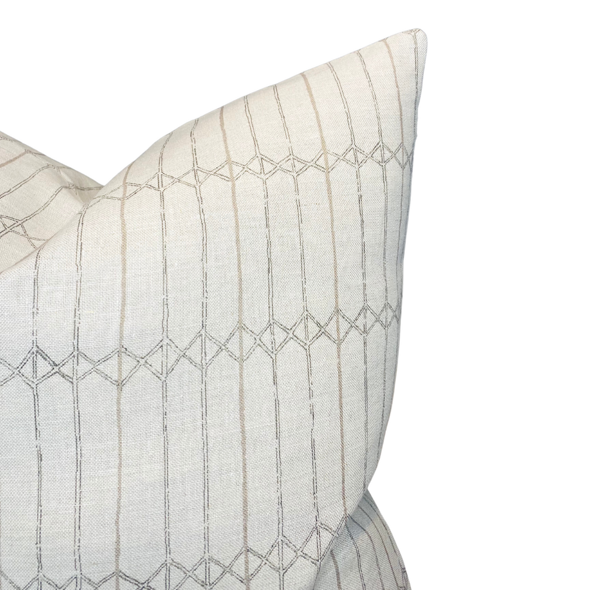 Light sand-colored pillow cover with subtle vertical and diagonal stitch patterns forming diamond shapes, shown on a white background.