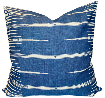 Tangiers Pillow Cover in Indigo blue with ivory linen back