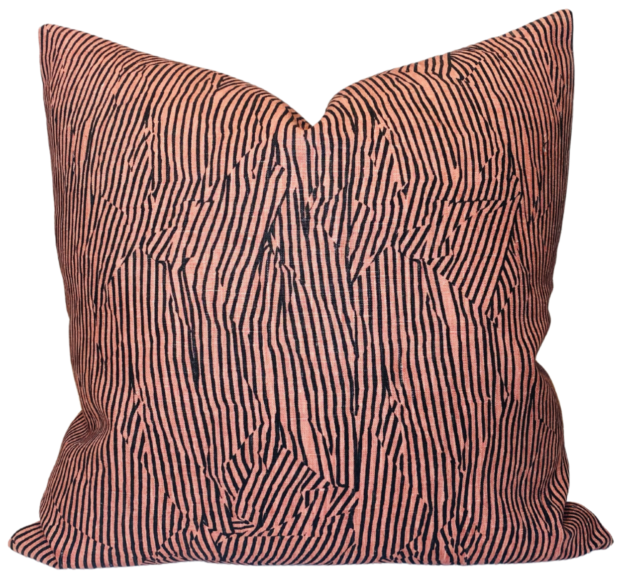 Avant Pillow Cover in Salmon with black printed fabric on front and ivory linen back