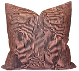 Avant Pillow Cover in Salmon with black printed fabric on front and ivory linen back