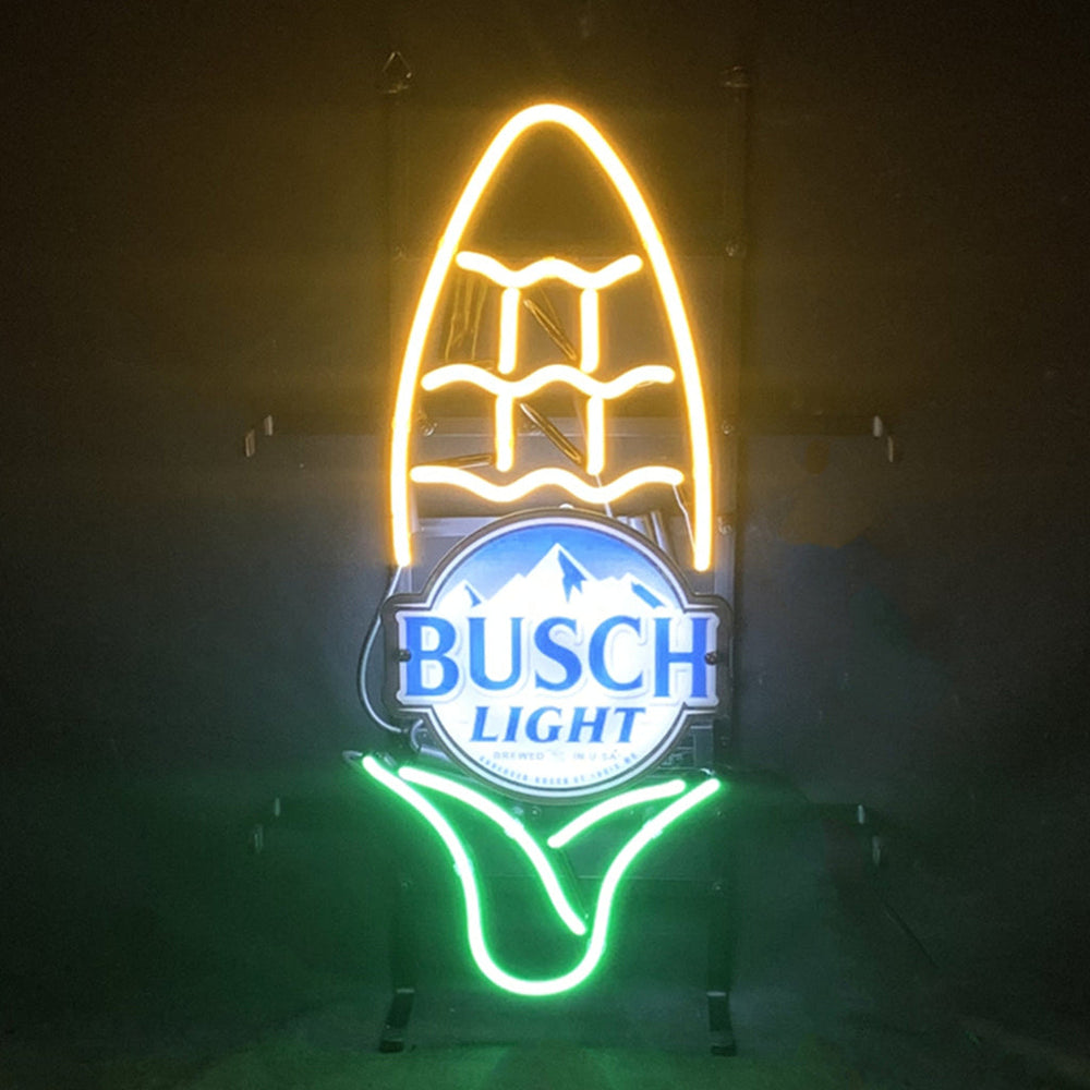Cron with Busch Light Acrylic Neon Sign hanging with glowing neon tubes on acrylic backing