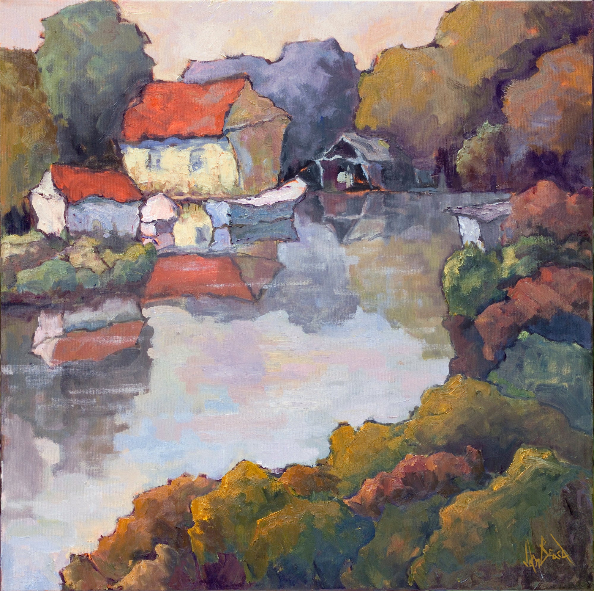 Cottage in Cove Artist Canvas Enhanced Print by John Beard Collection - main product image for Resin Society