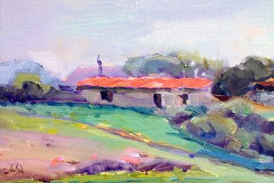Cottage in the Country I Enhanced Canvas Print showing a serene country side scene with soft shadows and natural tones