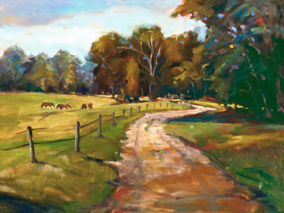 Country Path with Horses Artist Enhanced Canvas Print by John Beard Collection - main product image for Resin Society