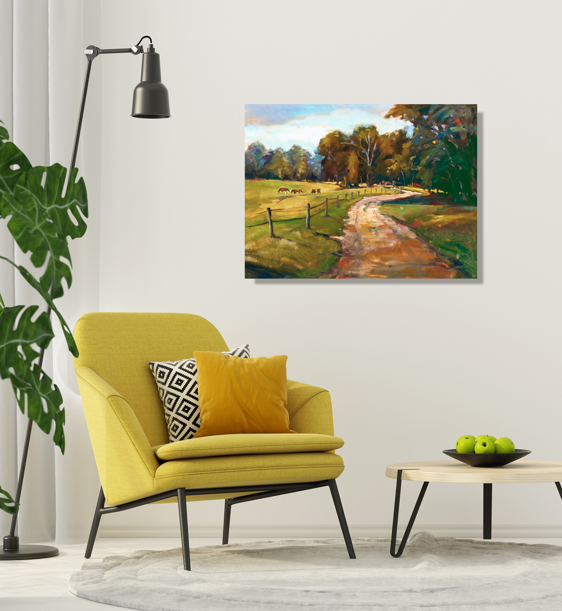 Country Path with Horses Artist Enhanced Canvas Print by John Beard Collection - product image 4 for Resin Society