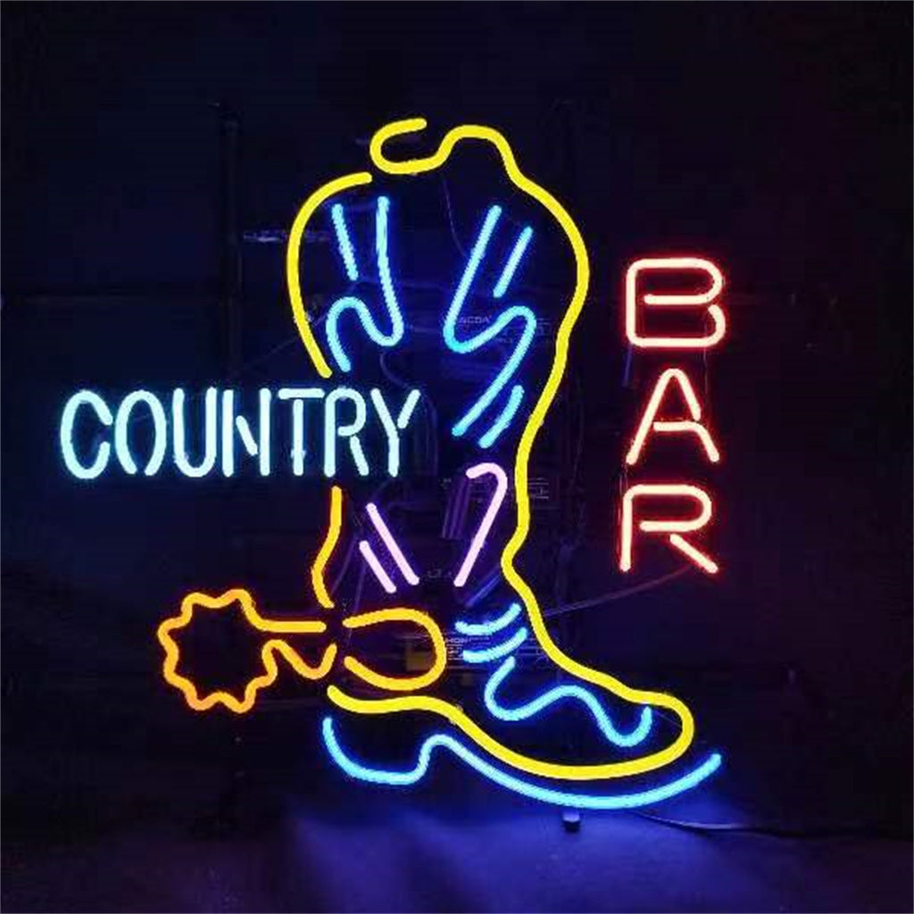 Country Bar with Cowboy Boot Neon Signs by Neon Signs Land - main product image for Resin Society