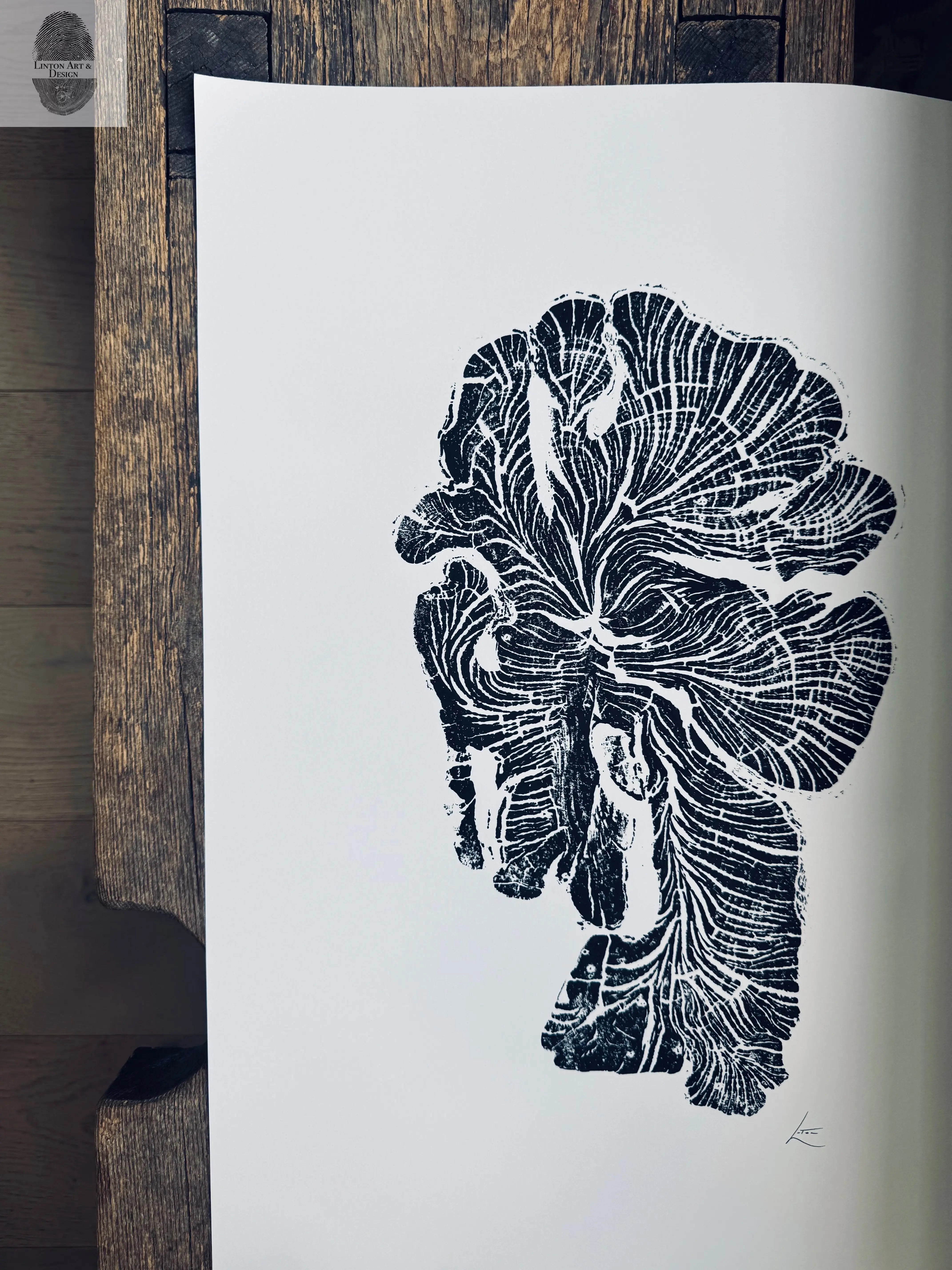 Crab Apple Tree Ring Wall Art – 18x24 Signed Original Woodcut print showing detailed wood grain and rings