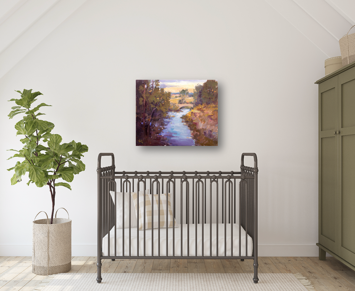 Creek with Bridge Artist Enhanced Canvas Print by John Beard Collection - product image 3 for Resin Society