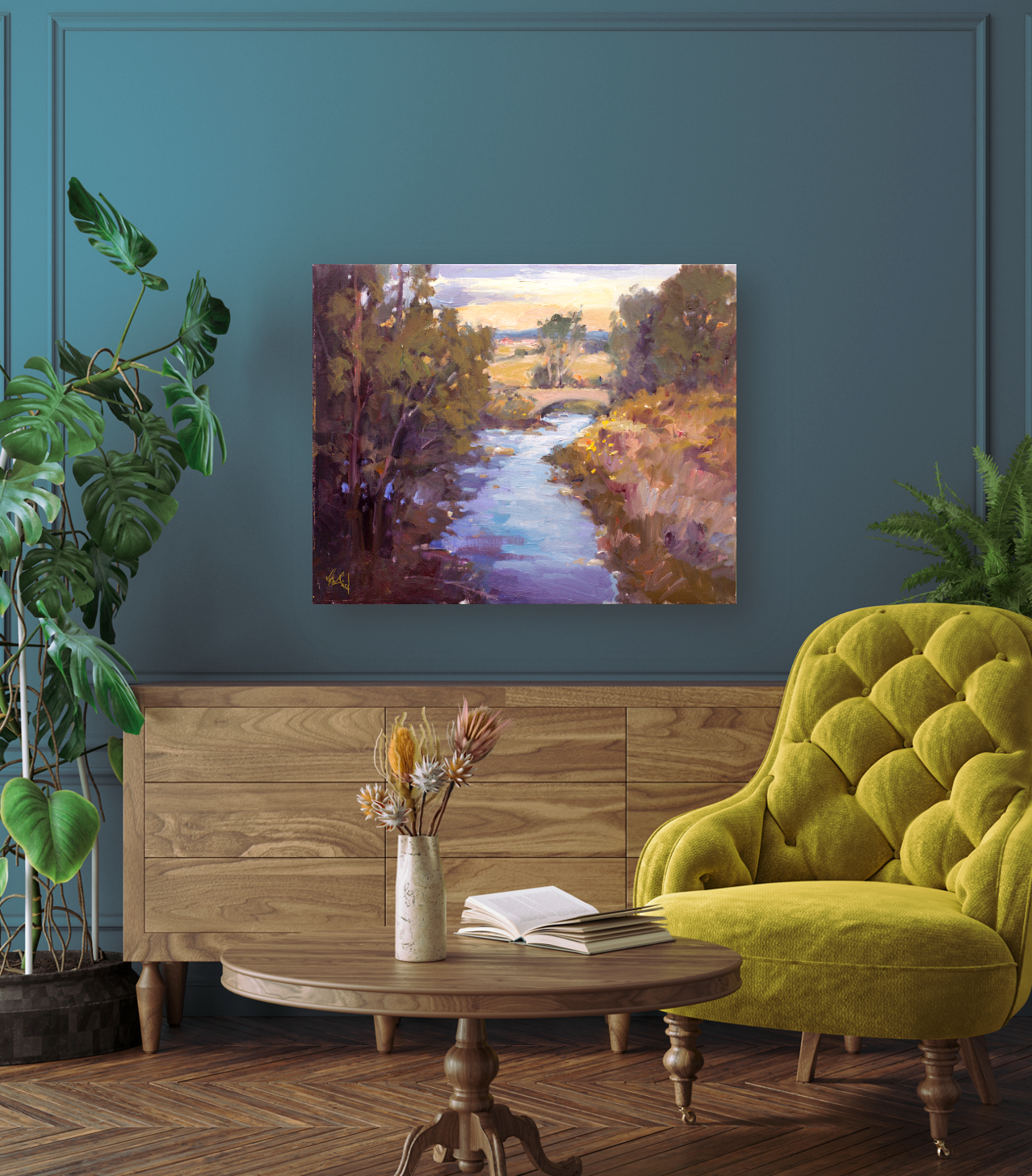 Creek with Bridge Artist Enhanced Canvas Print by John Beard Collection - product image 4 for Resin Society