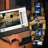Person watching a Cubiko Step-by-Step Beginner Tutorial on a laptop with a collage of close-ups showing CNC router spindle installation and control screen.