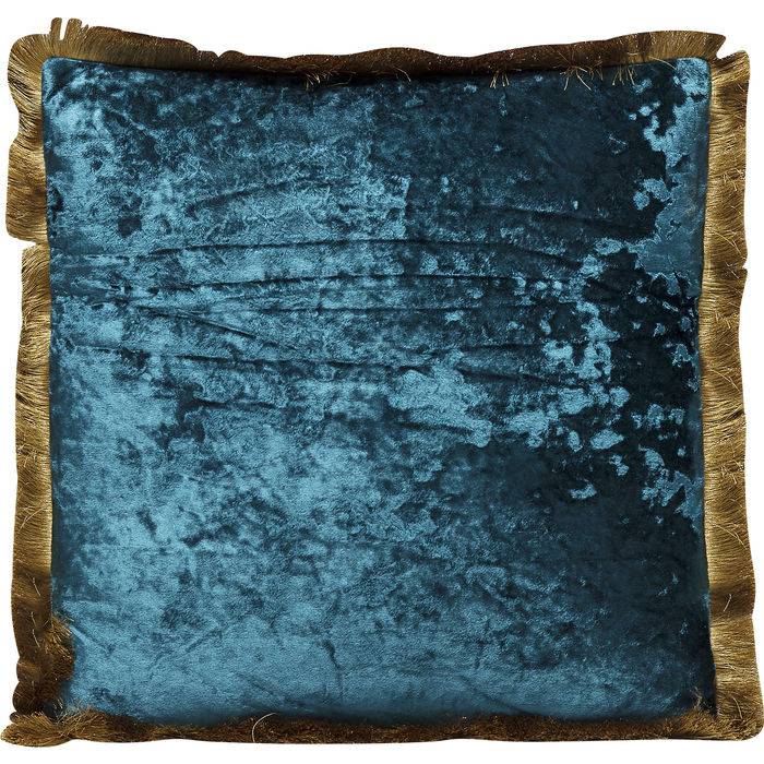 Bluegreen Velvet Look Cushion Cannes 45x45cm from DEKOR shown on sofa with textured fabric