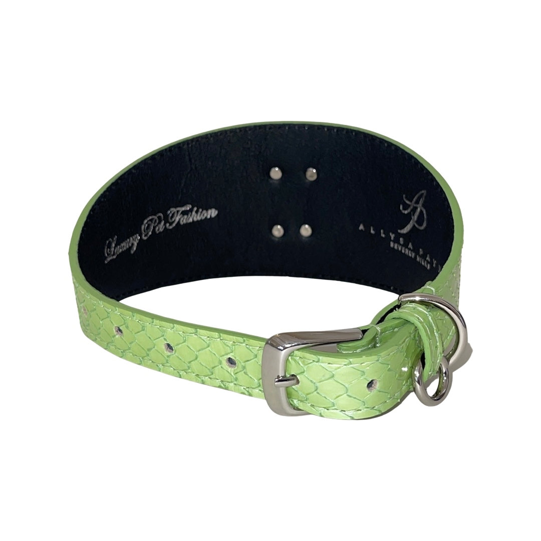 Love Collection. Sea Anemone Pearl Green Snake Wide Style Collar With Custom Swarovski Crystal Heart Locket