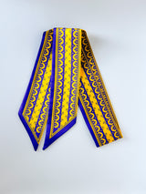 Purple and Gold Ribbon Twilly skinny scarf with vibrant ribbon design