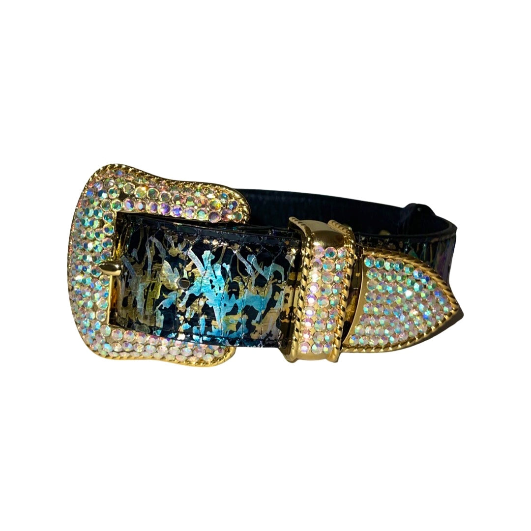Close-up of Art Deco custom snake collar featuring Swarovski crystals and Italian hardware