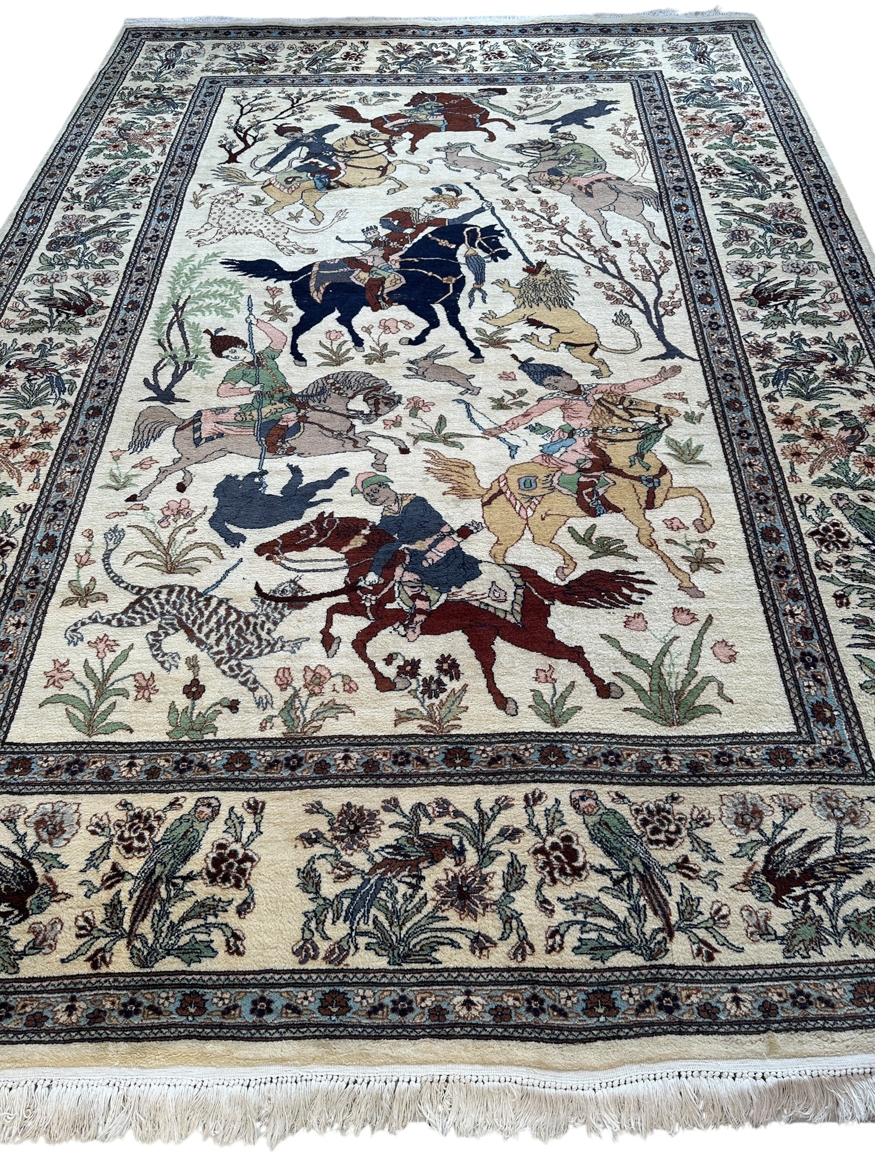 Hand-Knotted Lahore Hunting Scene Wool Rug – 8’ x 11’3” – Vintage 1950s by Rugistan - product image 2 for Resin Society