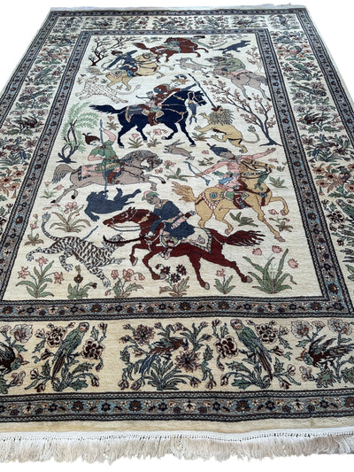 Hand-Knotted Lahore Hunting Scene Wool Rug – 8’ x 11’3” – Vintage 1950s by Rugistan - product image 2 for Resin Society
