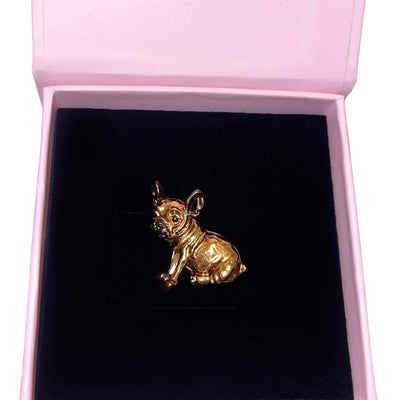 Elegant Frenchie Brooch showing detailed french bulldog face in a small brooch size